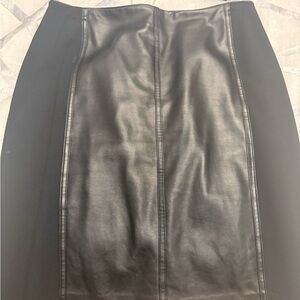 White House Black Market Black Leather Pencil Skirt sz 10